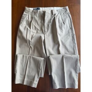 Vintage Polo Ralph Lauren 'Andrew' Pant Pleated Chino Khaki Trousers - 35W x 32L